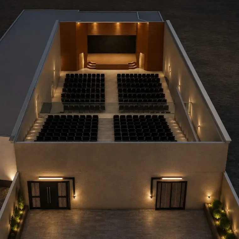Auditorio y mezzanine de la iglesia en Chiconautla, Estado de México