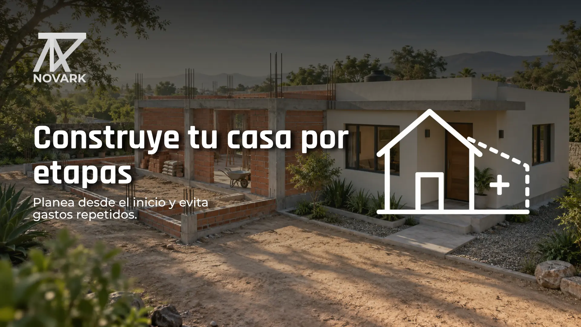 Esquema conceptual de vivienda con una primera etapa y un área de crecimiento previsto