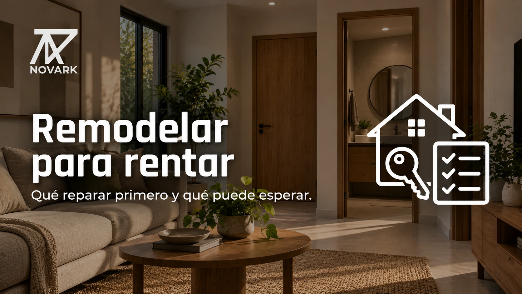 Portada conceptual de vivienda con el título Remodelar para rentar y una lista de revisión
